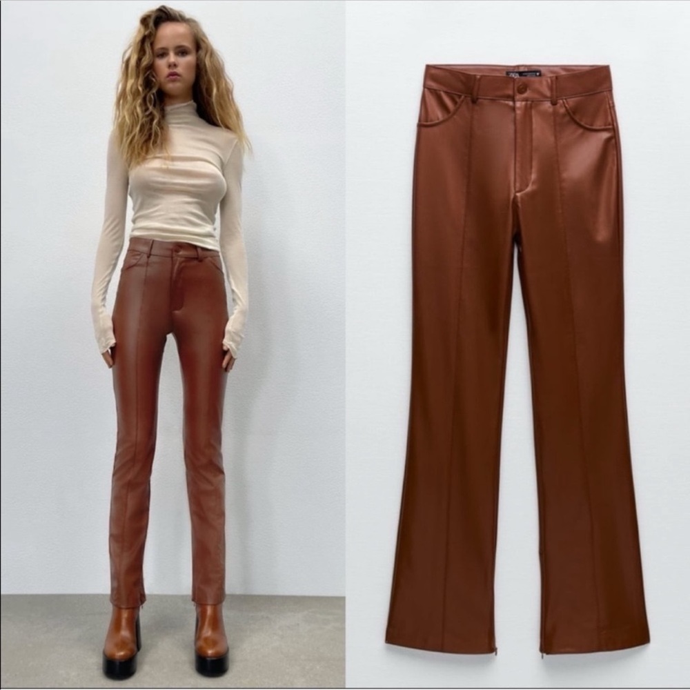 Brown Zara Faux Leather Pants